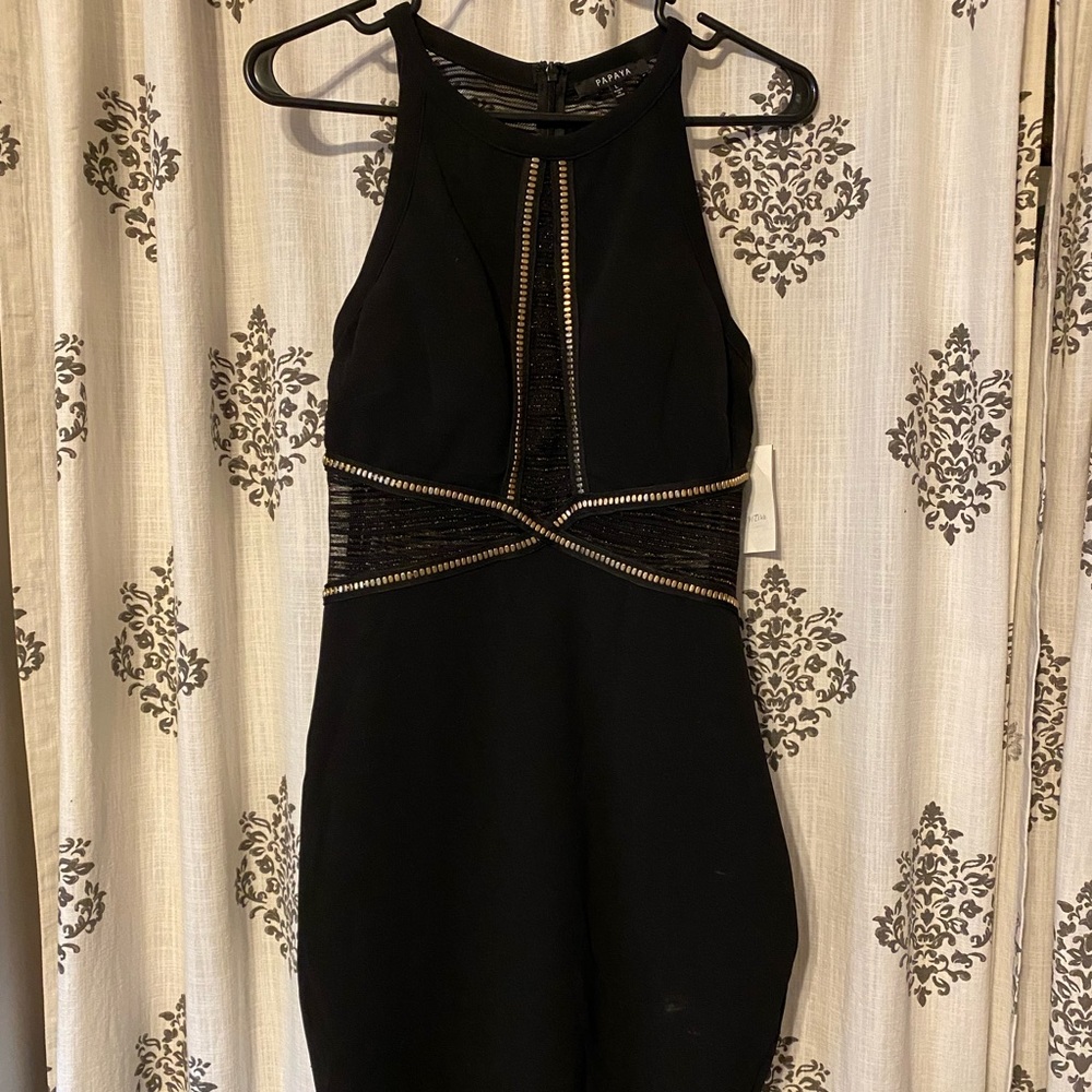 Papaya Black and Gold Cocktail Dress